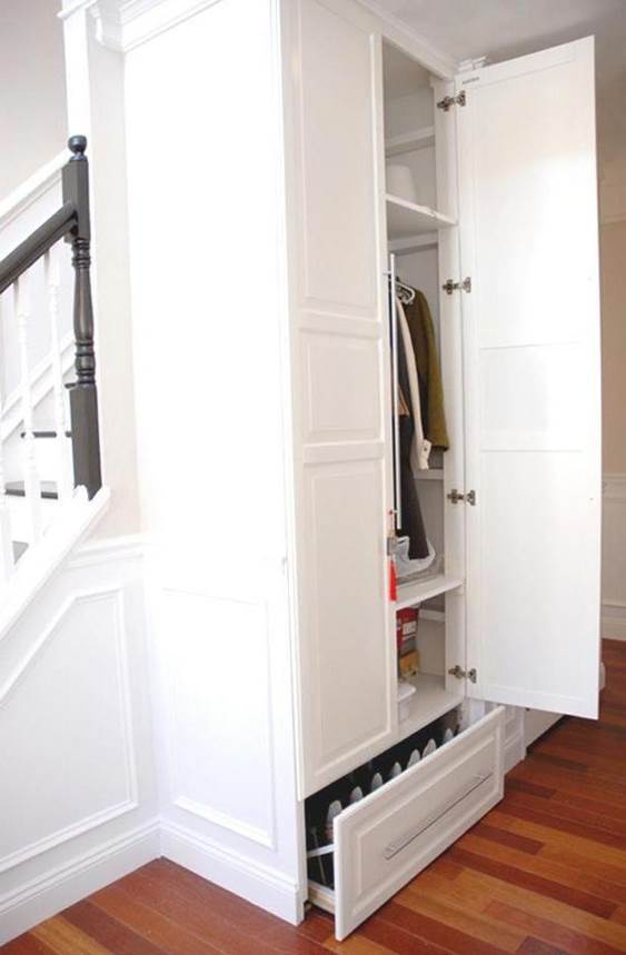 closet with Ikea door and shoe rack